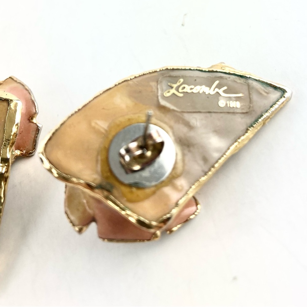 RARE VTG Lacombe 1988 Retro Resin & Crystal Pierced Earrings Abstract Modernist - Picture 4 of 7